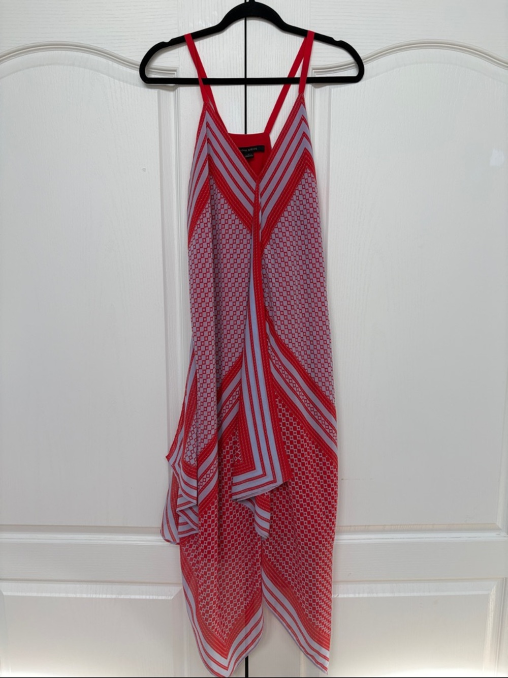 Cynthia Steffe Red and Light Blue Asymmetrical Slip Dress